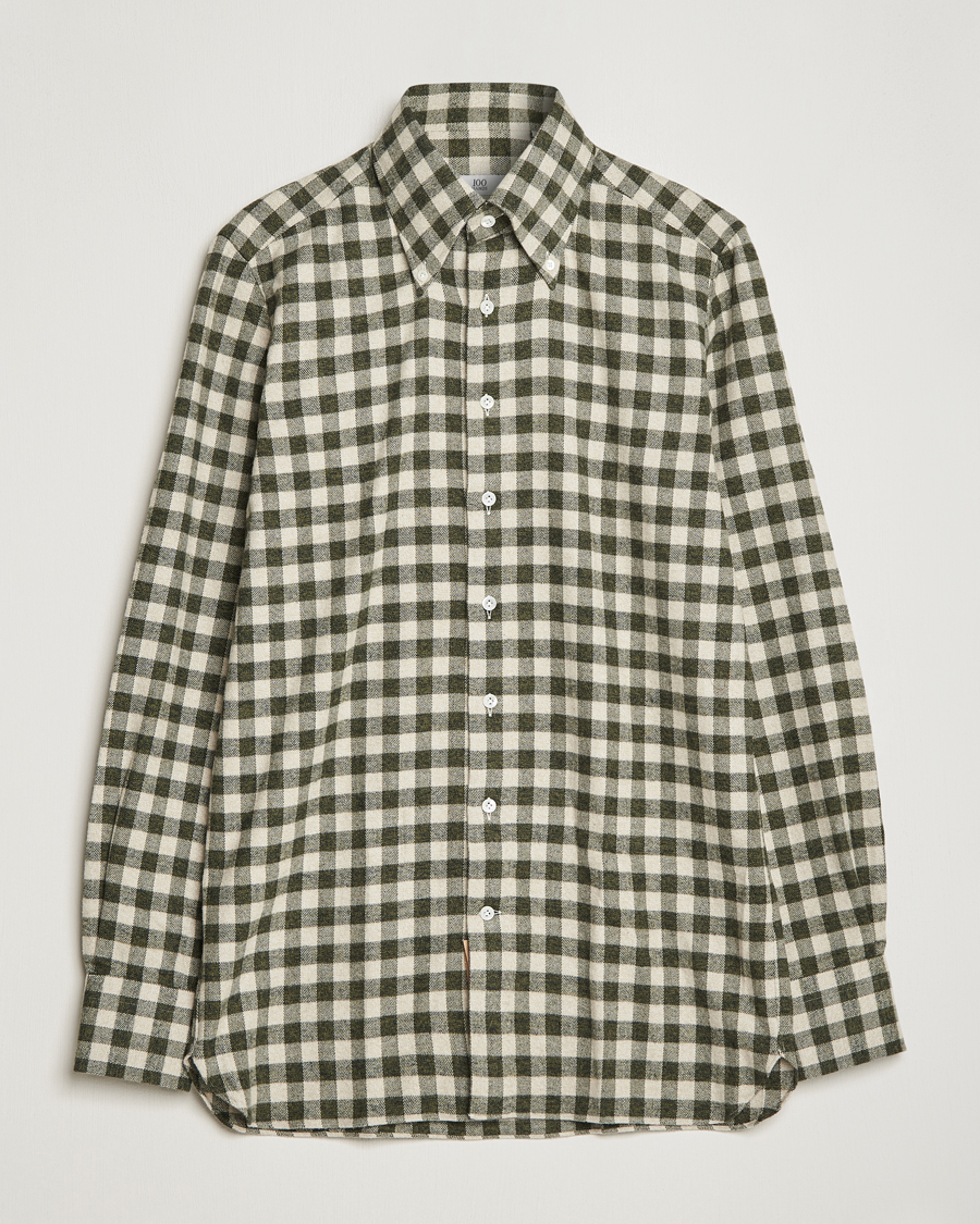 Herre | Skjorter | 100Hands | Checked Cotton Flannel Shirt Green Grey
