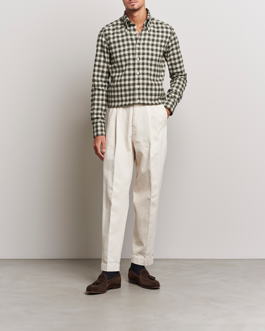 Herre | Skjorter | 100Hands | Checked Cotton Flannel Shirt Green Grey