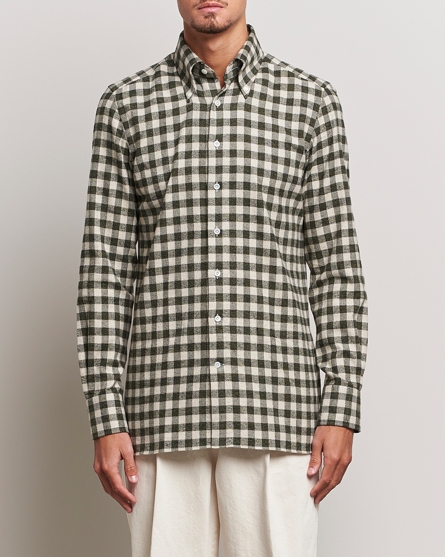 Herre | 100Hands | 100Hands | Checked Cotton Flannel Shirt Green Grey