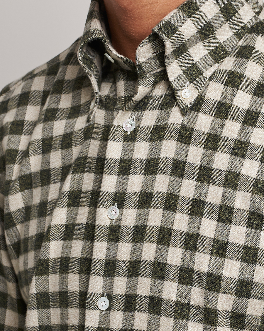 Herre | Skjorter | 100Hands | Checked Cotton Flannel Shirt Green Grey