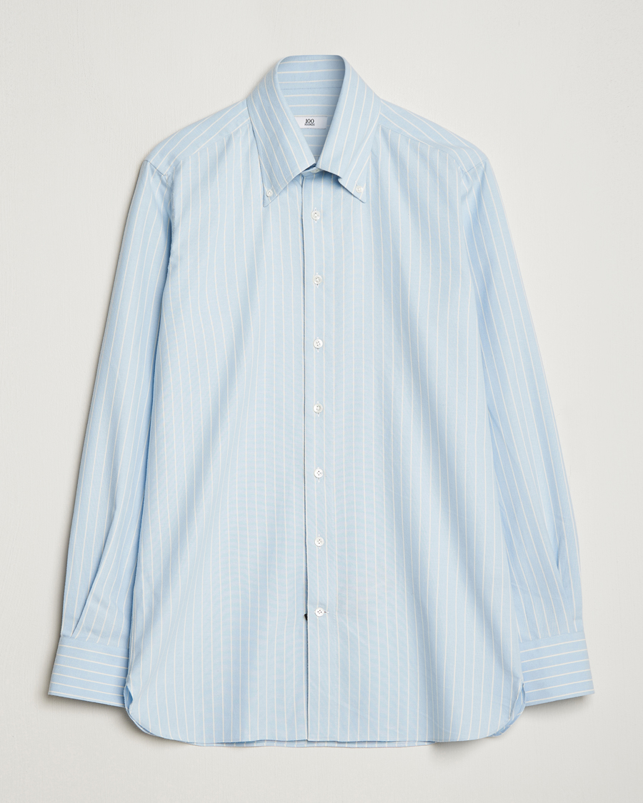 Herre | Skjorter | 100Hands | Striped Cotton Flannel Shirt Light Blue