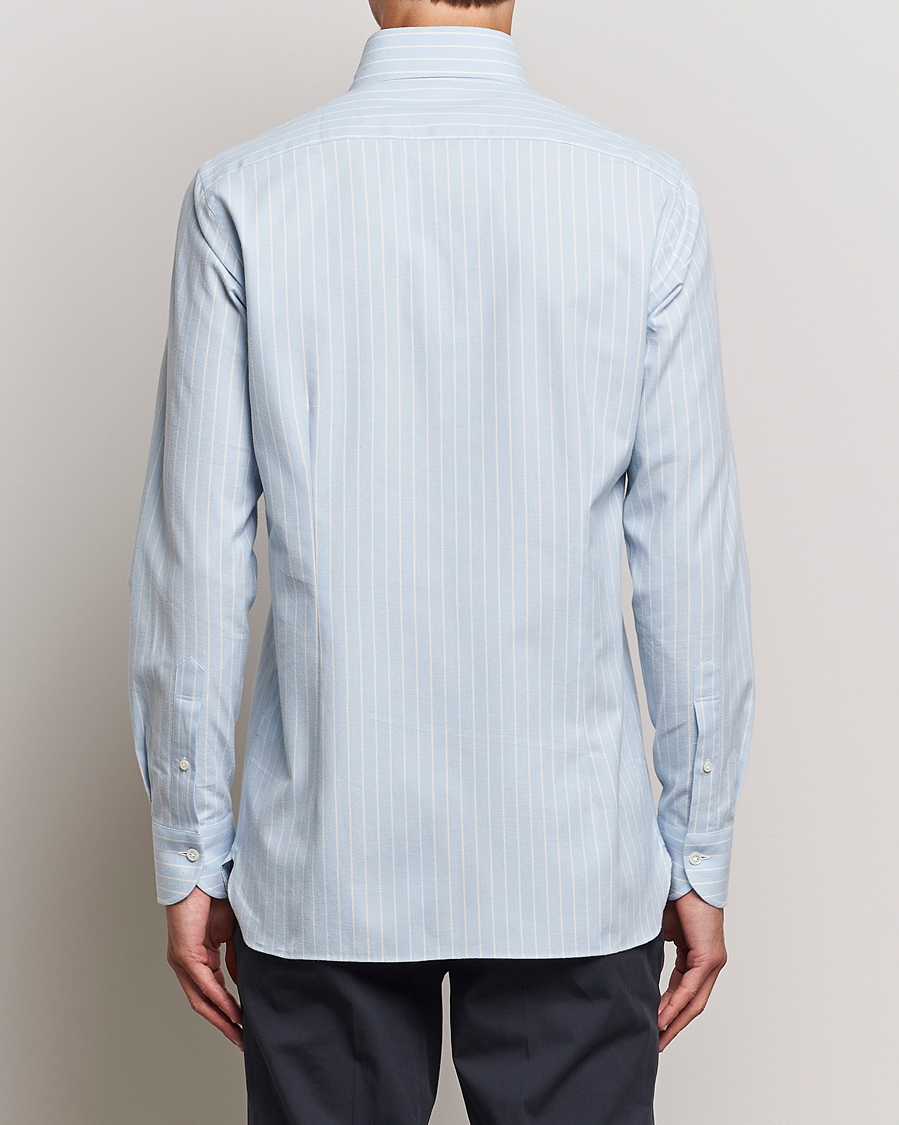 Herre | Skjorter | 100Hands | Striped Cotton Flannel Shirt Light Blue