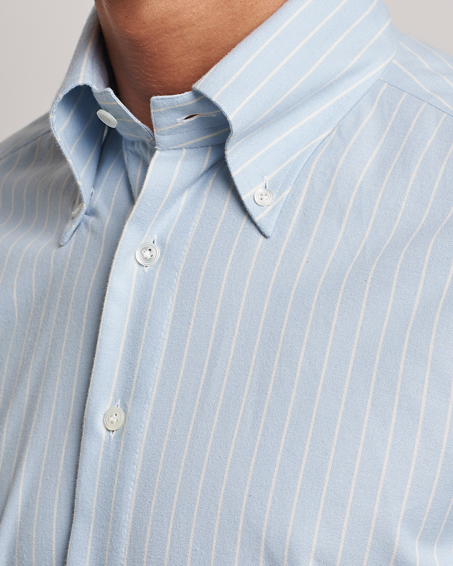 Herre | Skjorter | 100Hands | Striped Cotton Flannel Shirt Light Blue