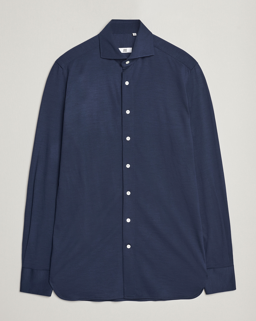 Herre | Skjorter | 100Hands | Wool Cut Away Shirt Navy Blue