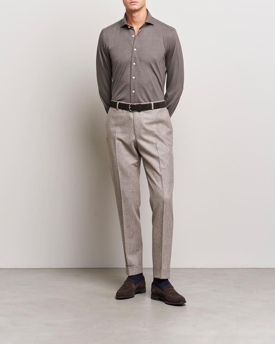 Herre | Skjorter | 100Hands | Wool Cut Away Shirt Green Grey