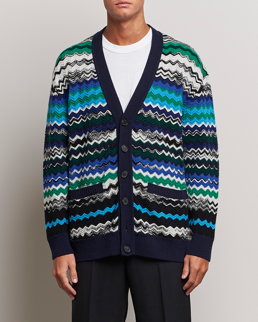 Herre |  | Missoni | Chevron Wool Cardigan Black/Blue