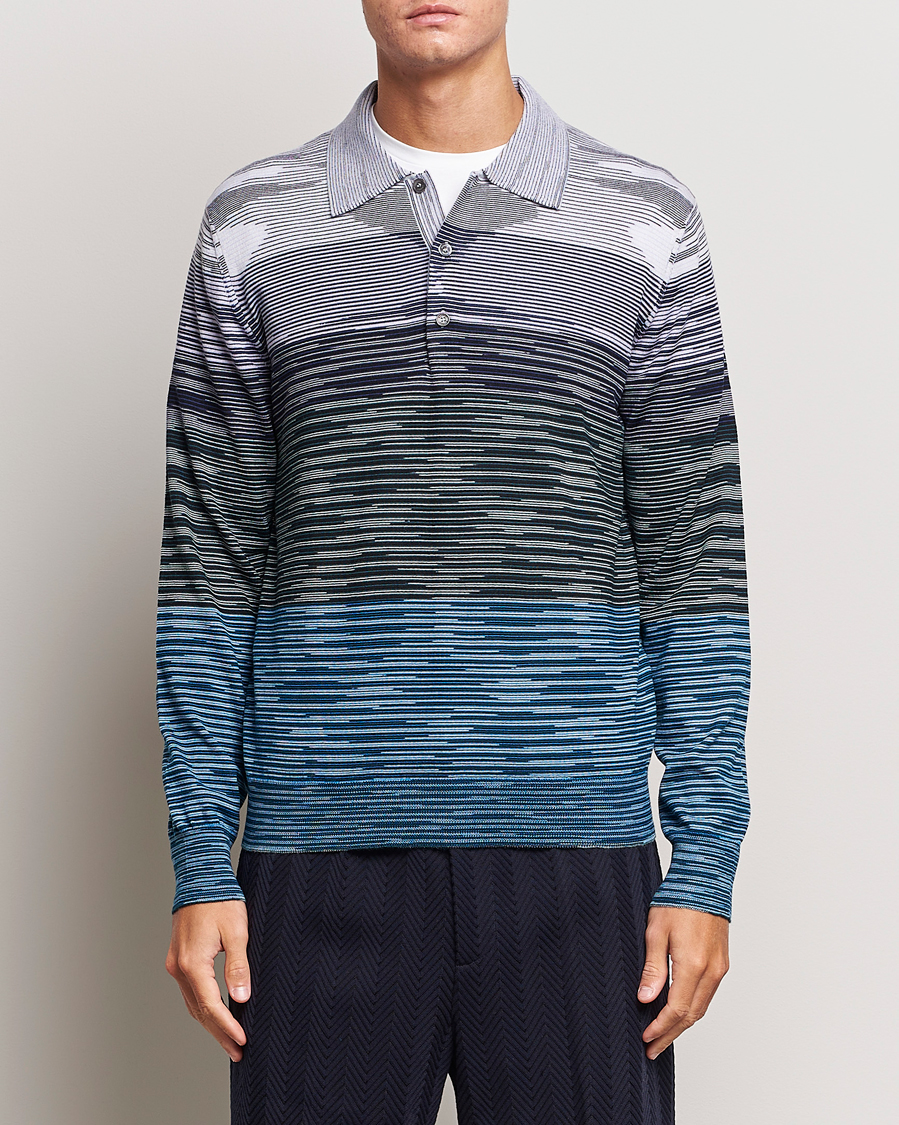 Herre |  | Missoni | Space Dyed Long Sleeve Polo Blue/Black