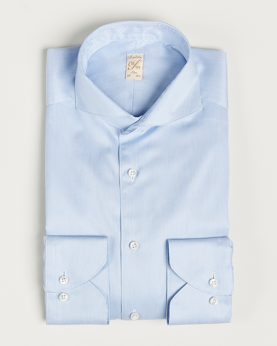 Herre | Skjorter | Stenströms | 1899 Slim Supima Cotton Twill Stripe Shirt Blue
