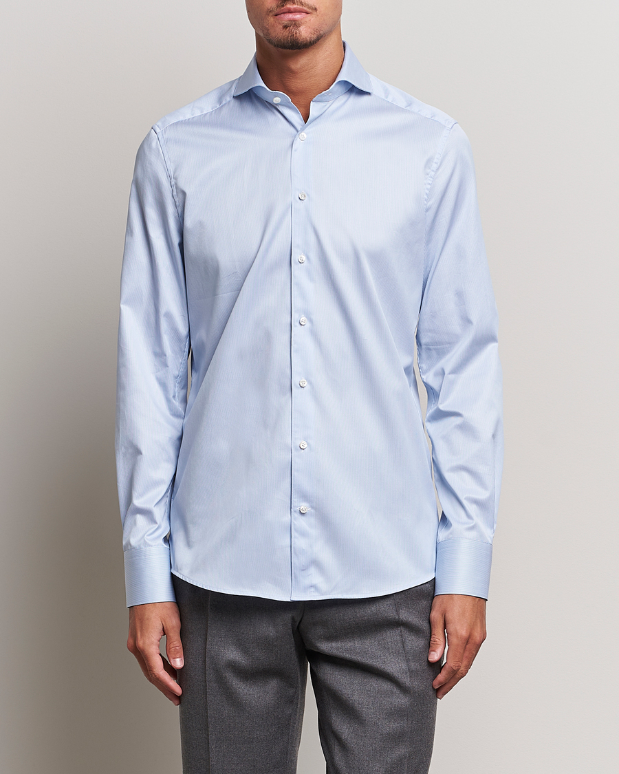 Herre | Business & Beyond | Stenströms | 1899 Slim Supima Cotton Twill Stripe Shirt Blue