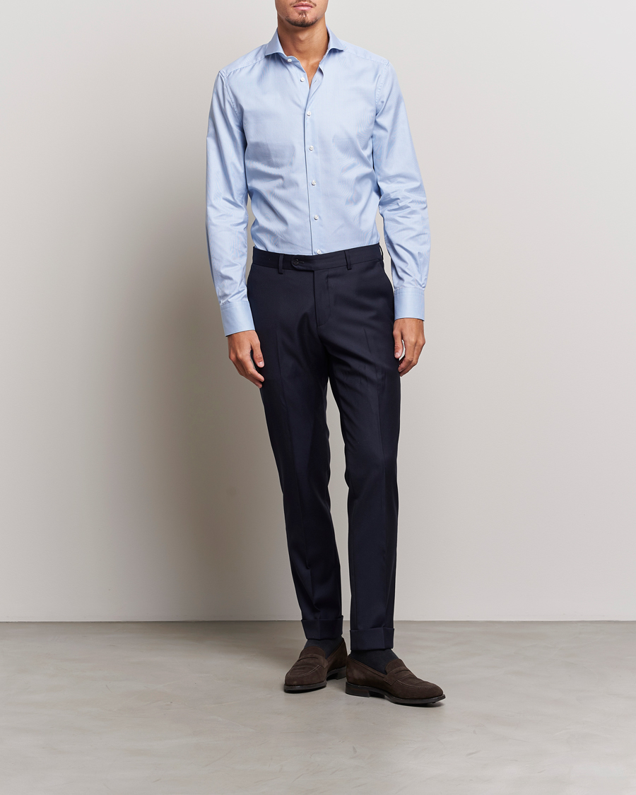 Herre |  | Stenströms | 1899 Slim Supima Cotton Houndtooth Shirt Blue