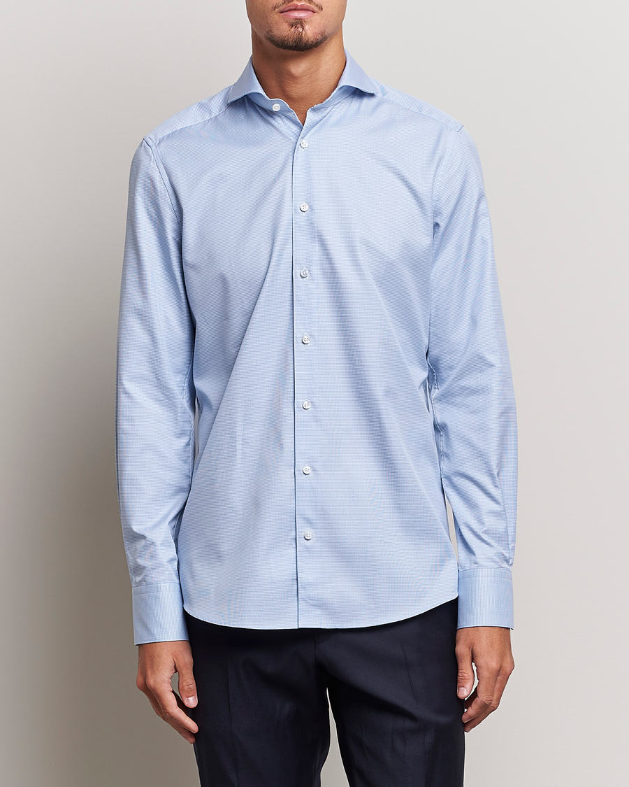 Herre |  | Stenströms | 1899 Slim Supima Cotton Houndtooth Shirt Blue