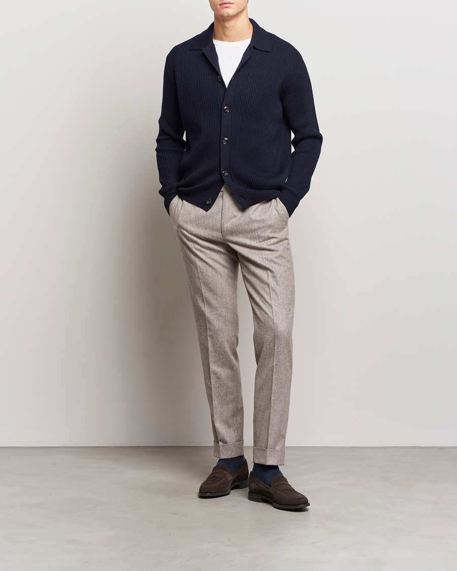 Herre | Gensere | Altea | Rib Wool Cardigan Navy