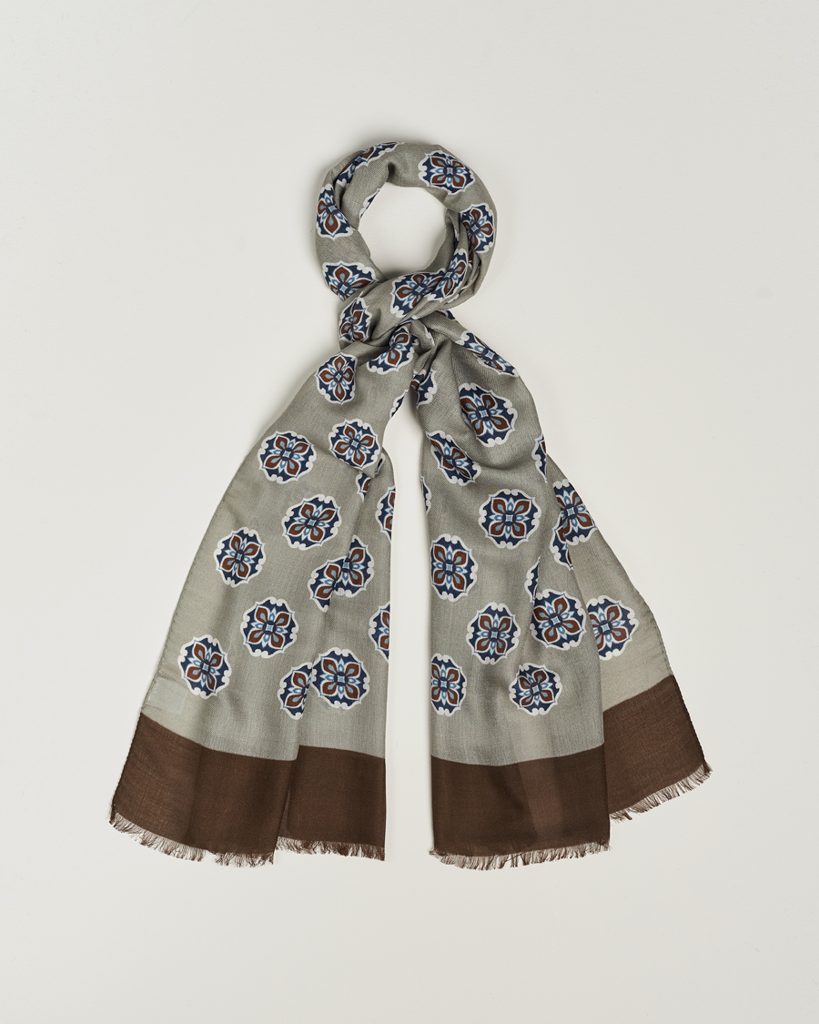 Herre | | Altea | Printed Medallion Wool Scarf Light Grey