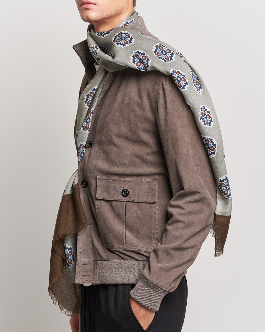 Herre | | Altea | Printed Medallion Wool Scarf Light Grey
