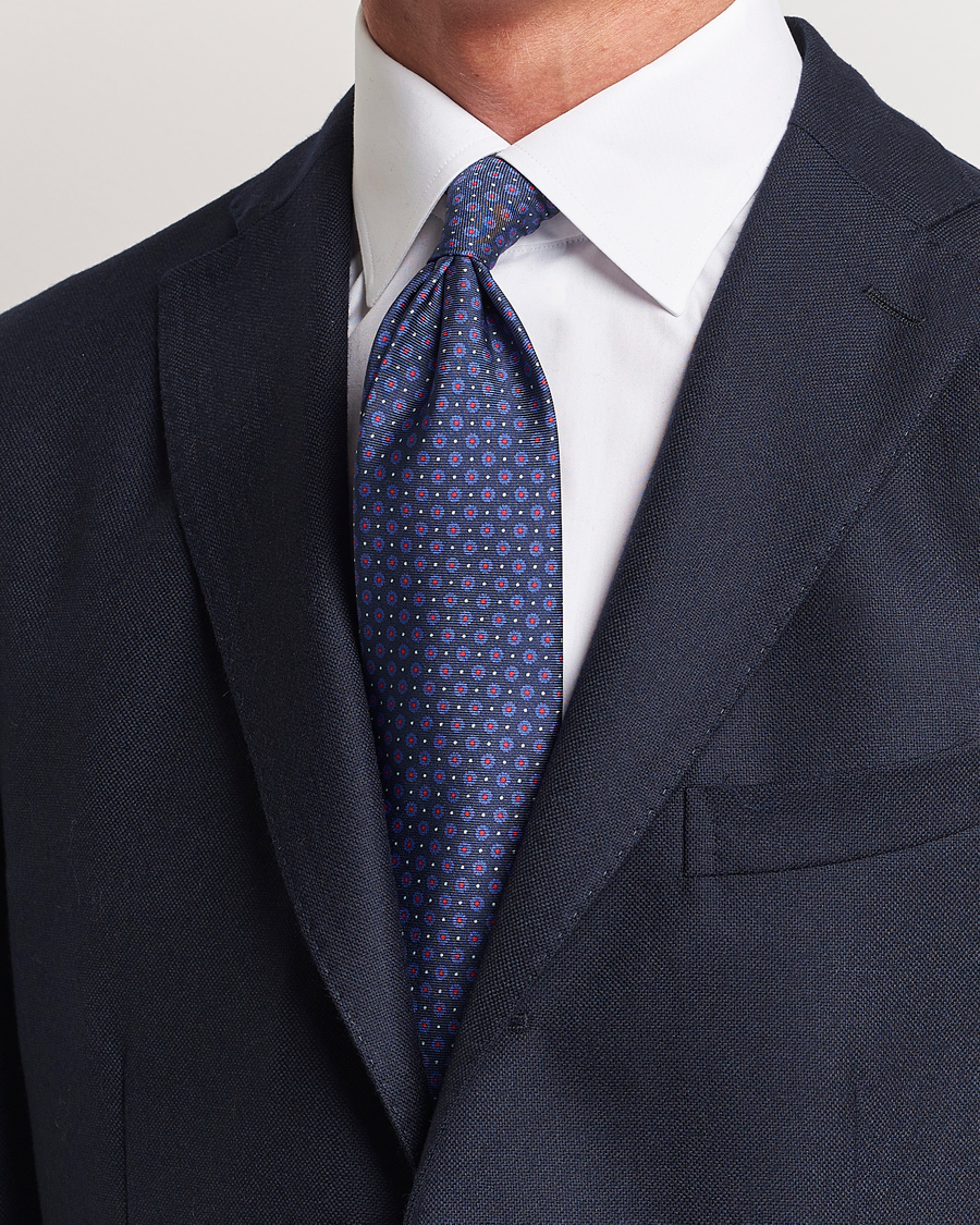 Herre | Altea Printed Silk Tie Navy/Red | Altea | Printed Silk Tie Navy/Red