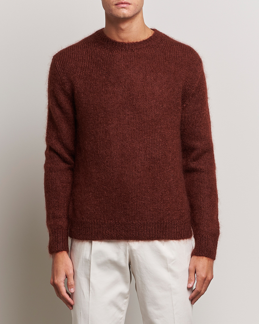 Herre | | Massimo Alba | Alder Mohair/Silk Crew Neck Burnt Orange