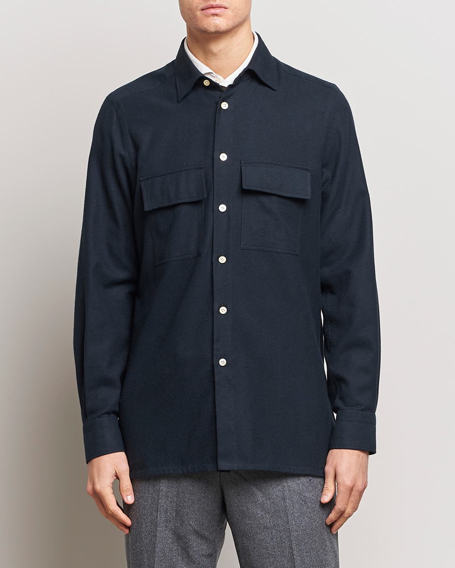 Herre |  | Kiton | Herringbone Flannel Overshirt Midnight