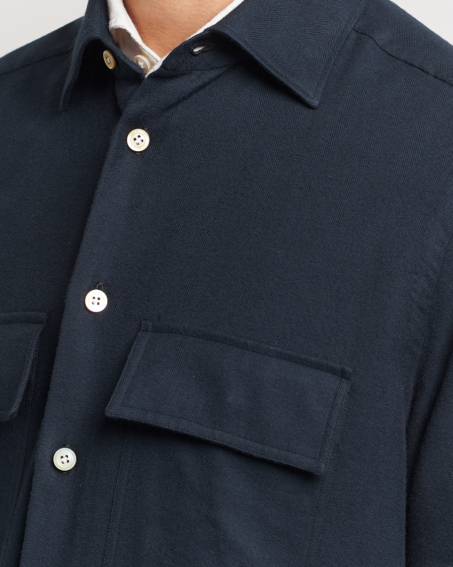 Herre | Skjorter | Kiton | Herringbone Flannel Overshirt Midnight