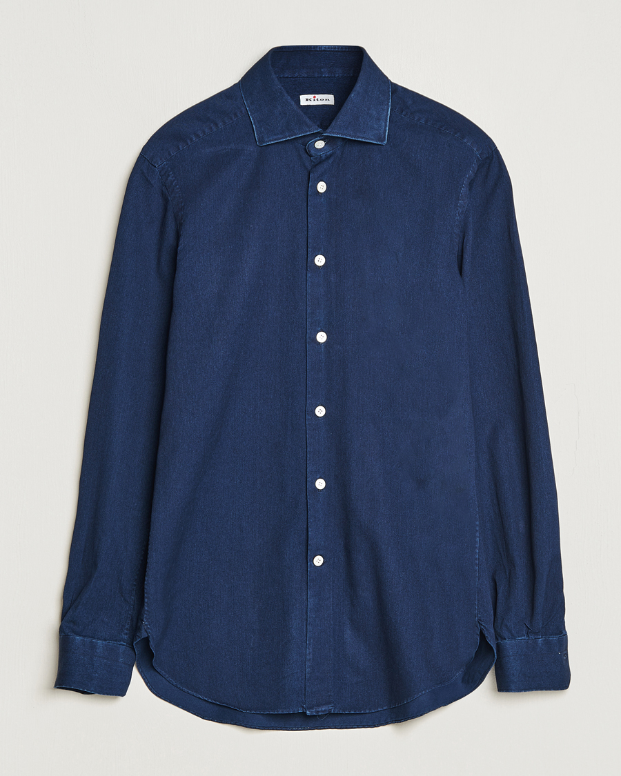 Herre |  | Kiton | Slim Fit Denim Shirt Dark Blue Wash