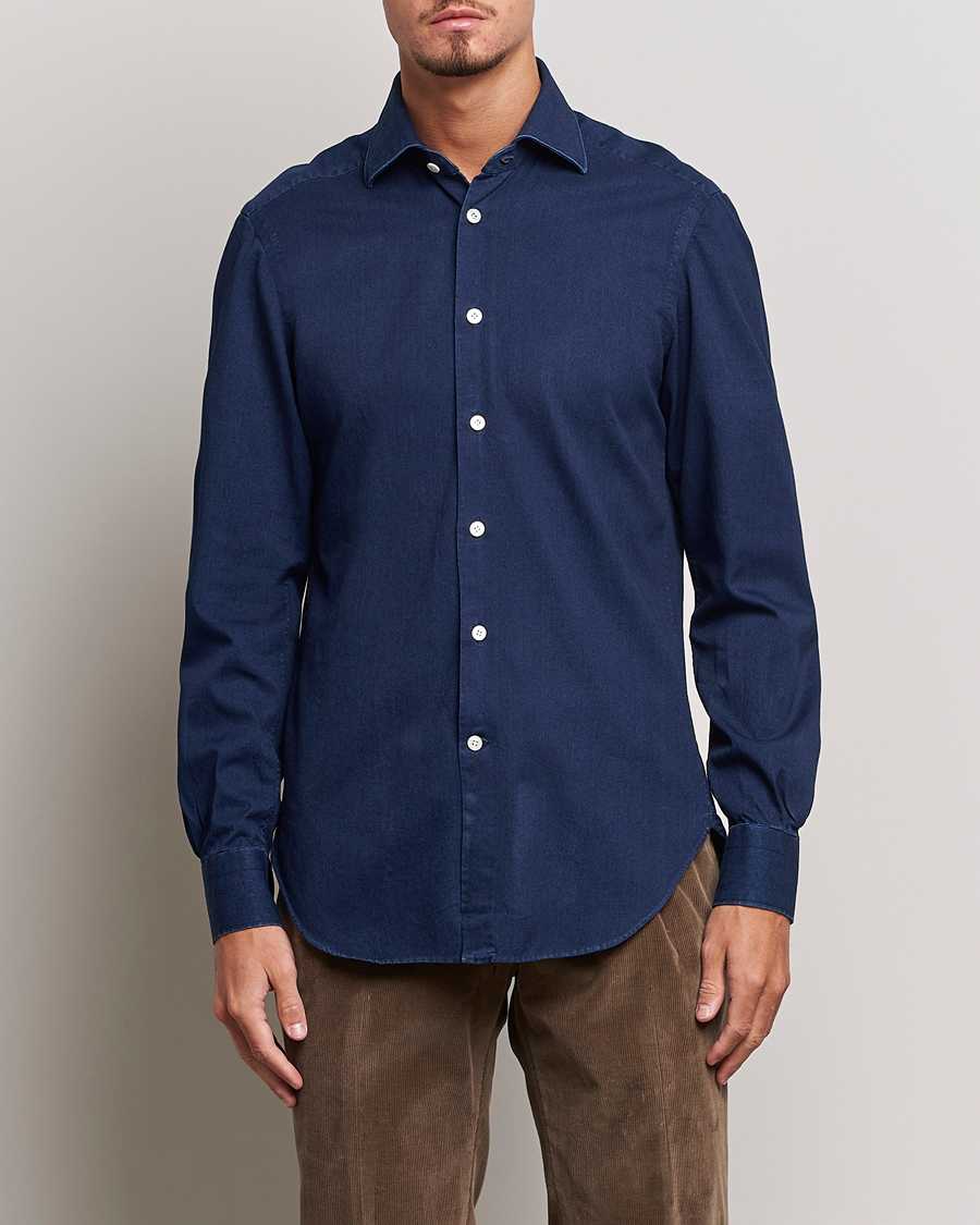 Herre | Jeansskjorter | Kiton | Slim Fit Denim Shirt Dark Blue Wash