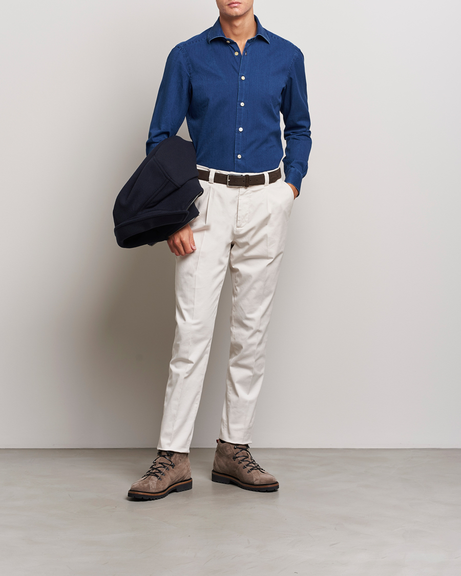 Herre | Skjorter | Kiton | Slim Fit Denim Shirt Medium Blue Wash