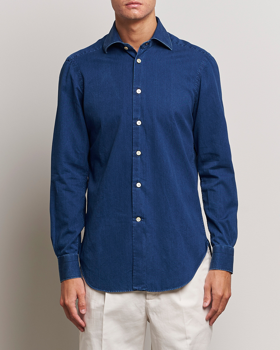 Herre | Klær | Kiton | Slim Fit Denim Shirt Medium Blue Wash