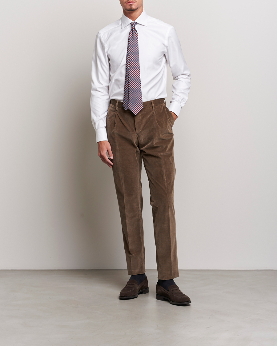Herre | Skjorter | Kiton | Slim Fit Royal Oxford Shirt White
