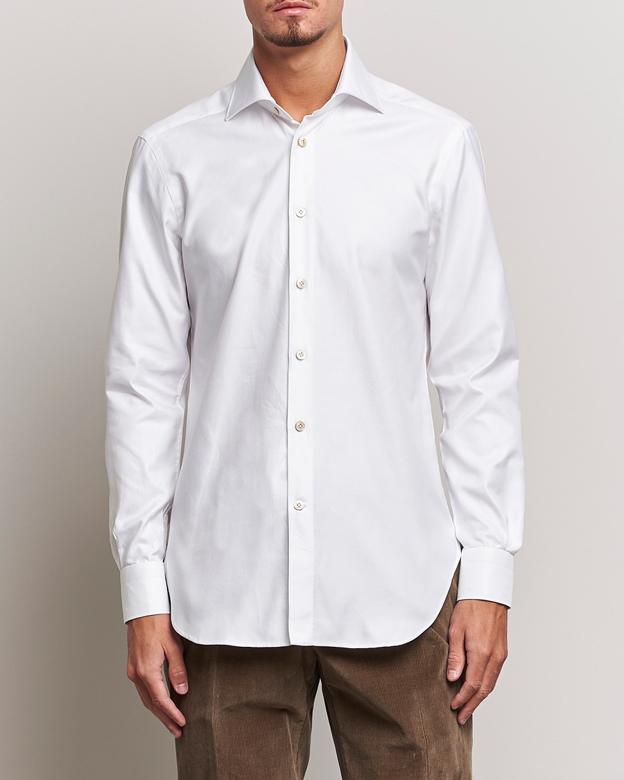 Herre | Skjorter | Kiton | Slim Fit Royal Oxford Shirt White