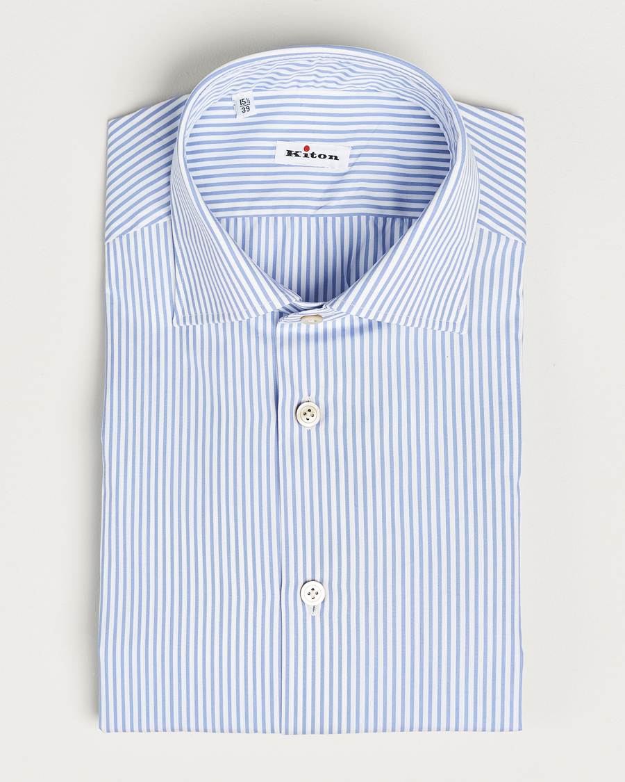 Herre |  | Kiton | Slim Fit Striped Poplin Shirt Light Blue