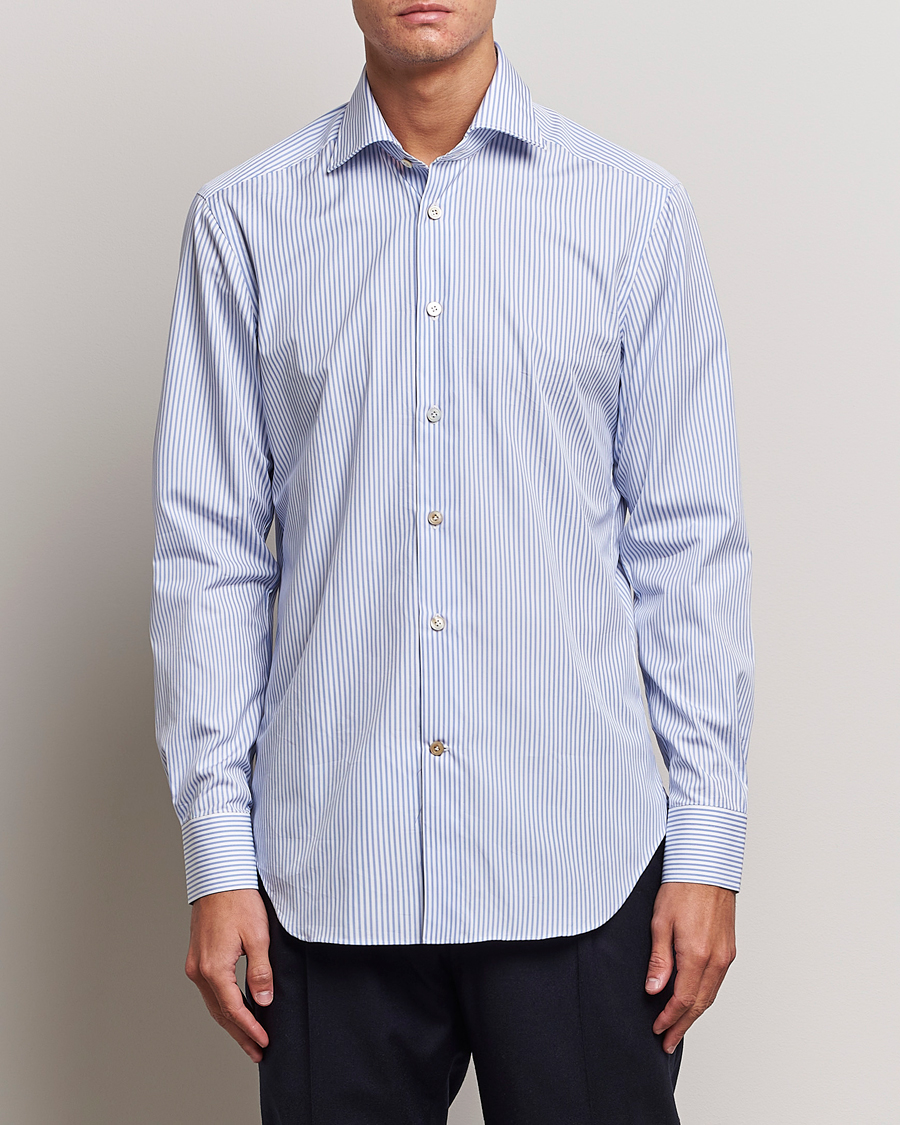 Herre | Kiton | Kiton | Slim Fit Striped Poplin Shirt Light Blue