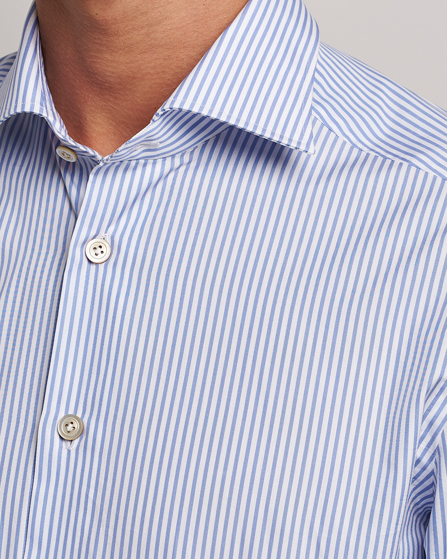 Herre | Skjorter | Kiton | Slim Fit Striped Poplin Shirt Light Blue