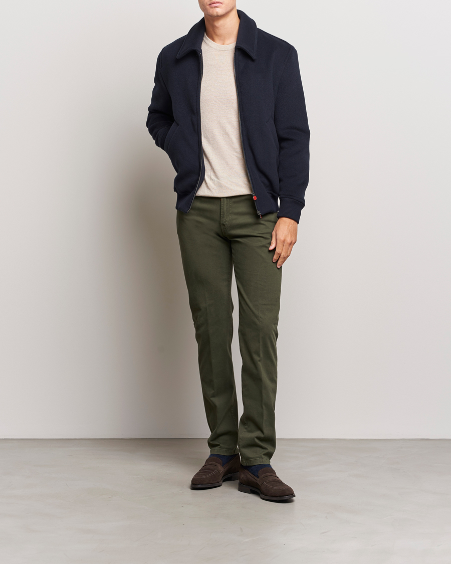 Herre | Bukser | Kiton | Slim Fit Cashmere/Cotton 5-Pocket Pants Dark Green