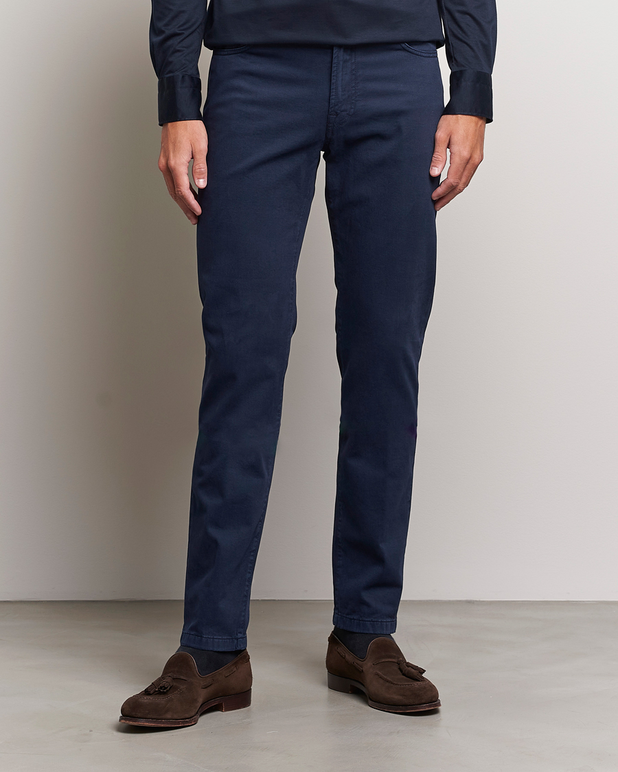 Herre | Bukser | Kiton | Slim Fit Cashmere/Cotton 5-Pocket Pants Navy