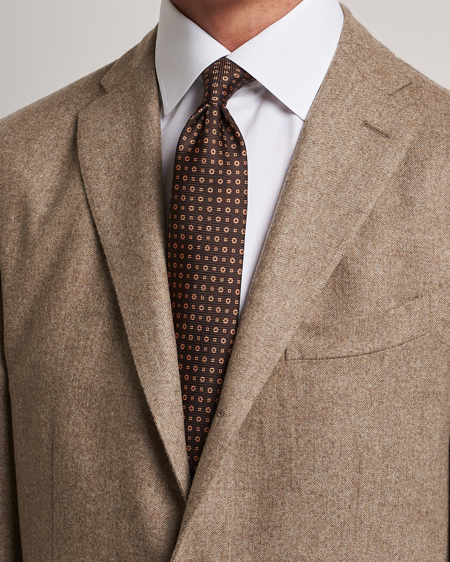 Herre | Kiton Micro Dot Silk Tie Brown | Kiton | Micro Dot Silk Tie Brown