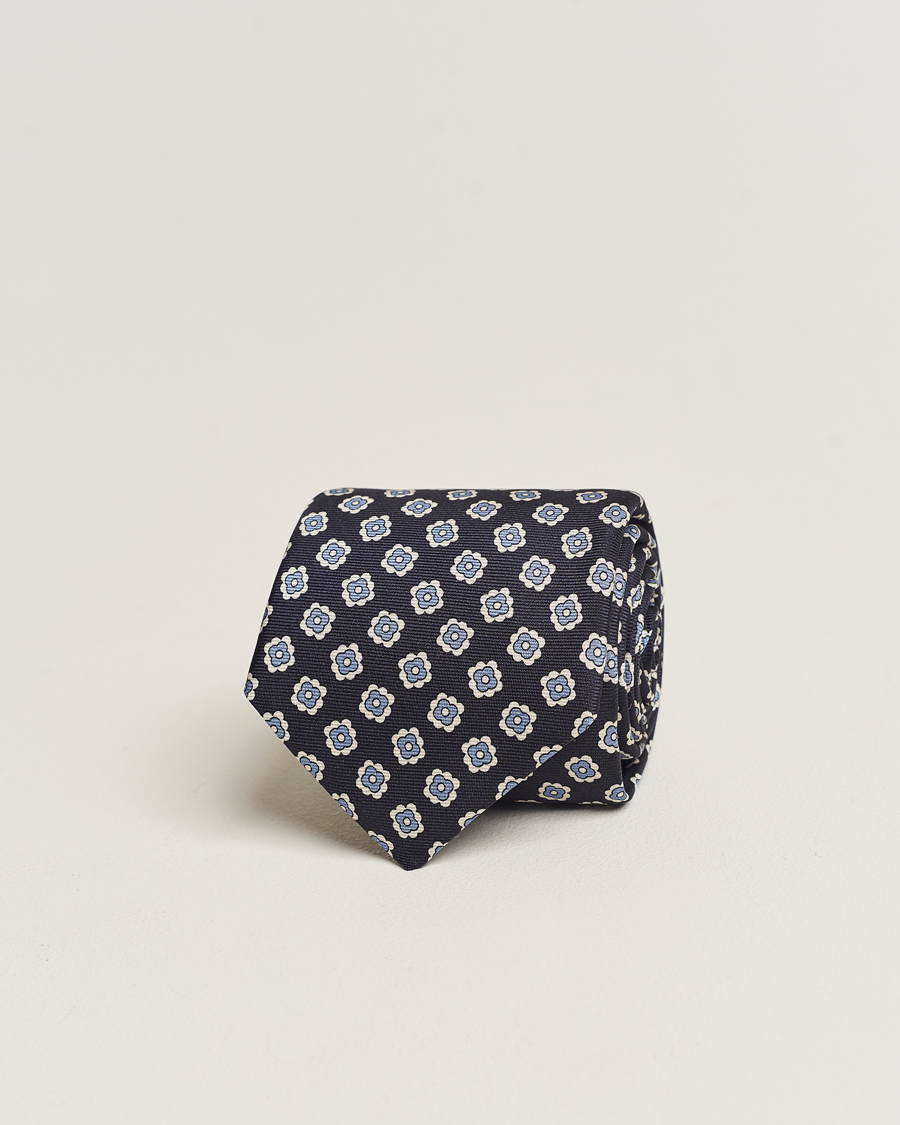 Herre | Kiton Flower Print Silk Tie Navy | Kiton | Flower Print Silk Tie Navy