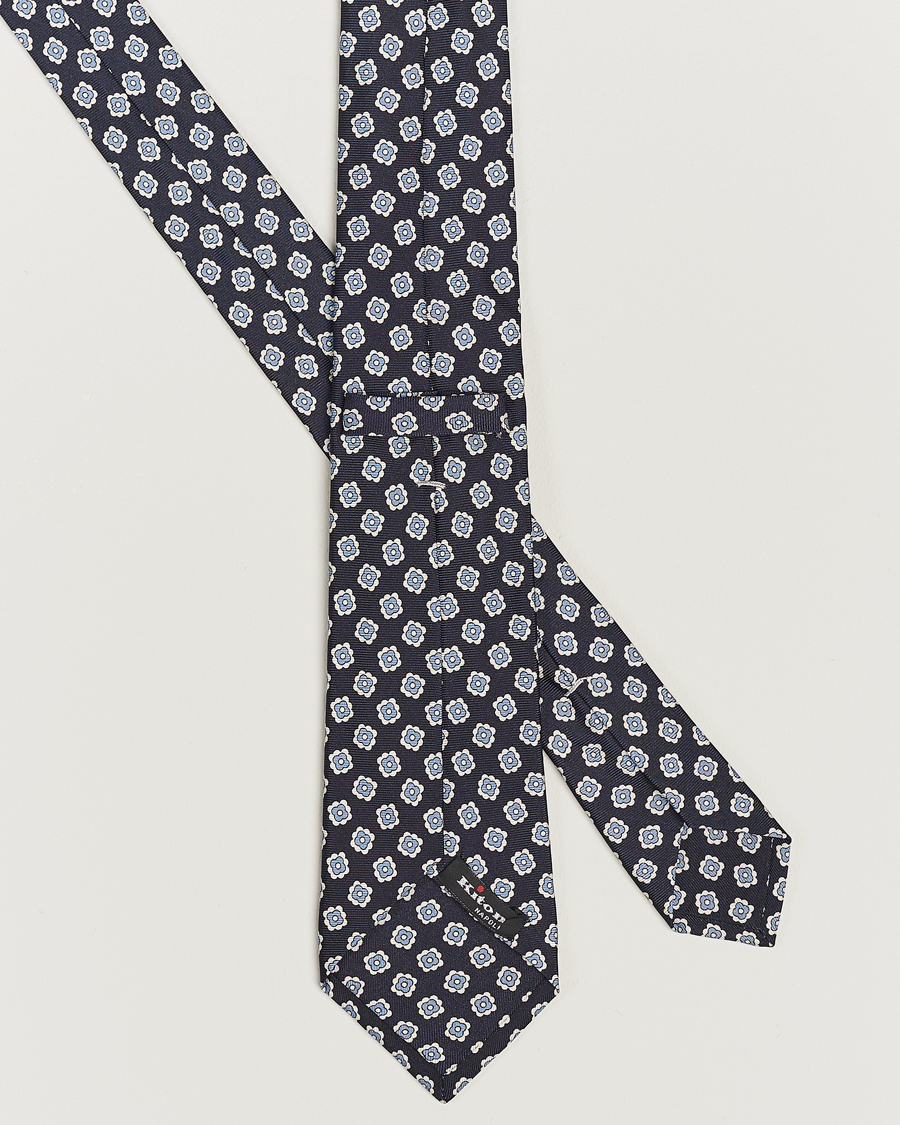 Herre | Kiton Flower Print Silk Tie Navy | Kiton | Flower Print Silk Tie Navy
