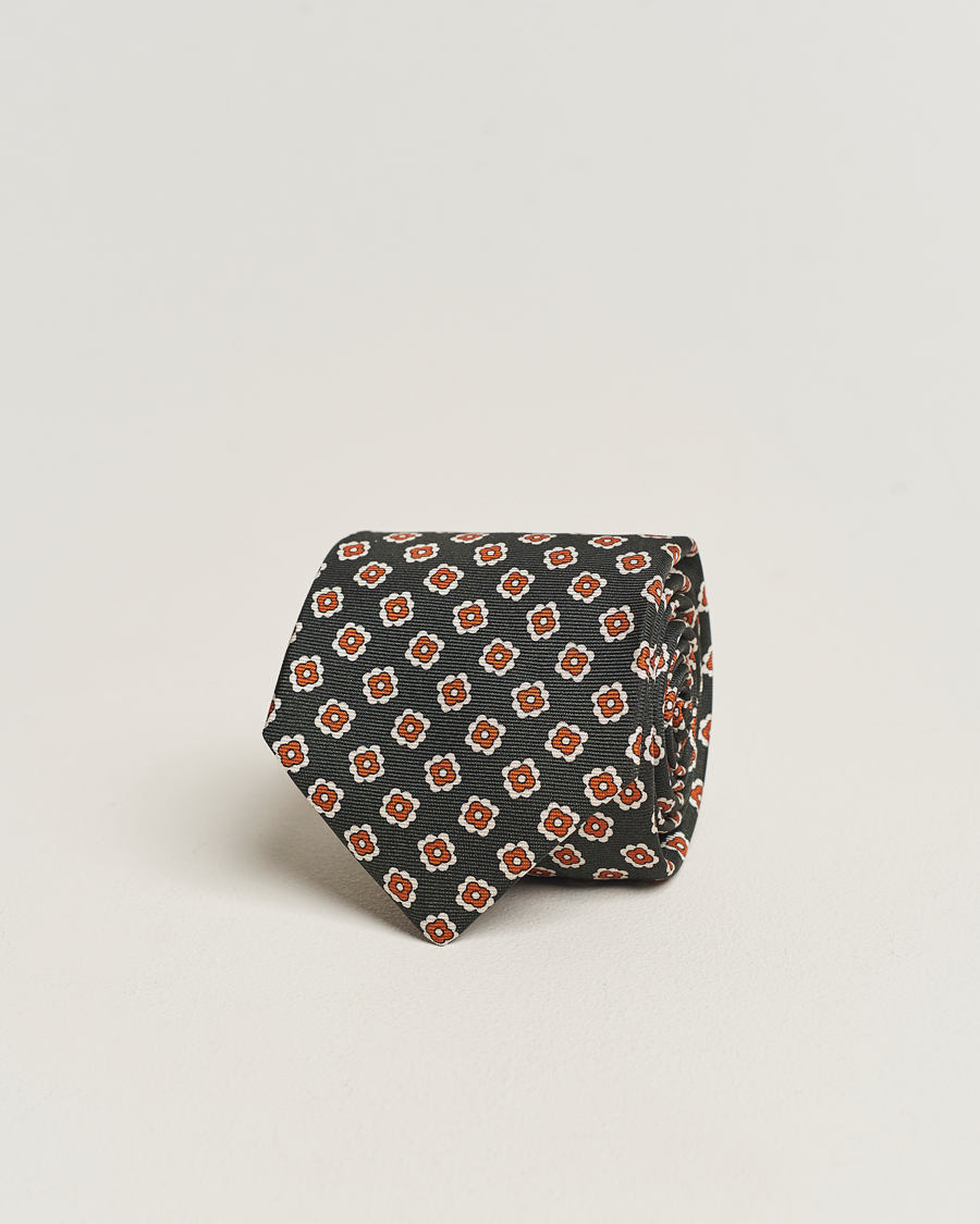 Herre | Kiton Flower Print Silk Tie Dark Green | Kiton | Flower Print Silk Tie Dark Green