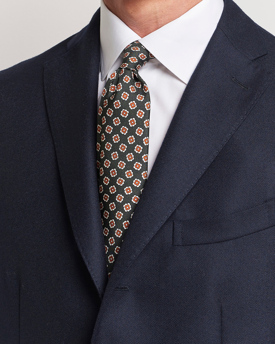 Herre | Kiton | Kiton | Flower Print Silk Tie Dark Green