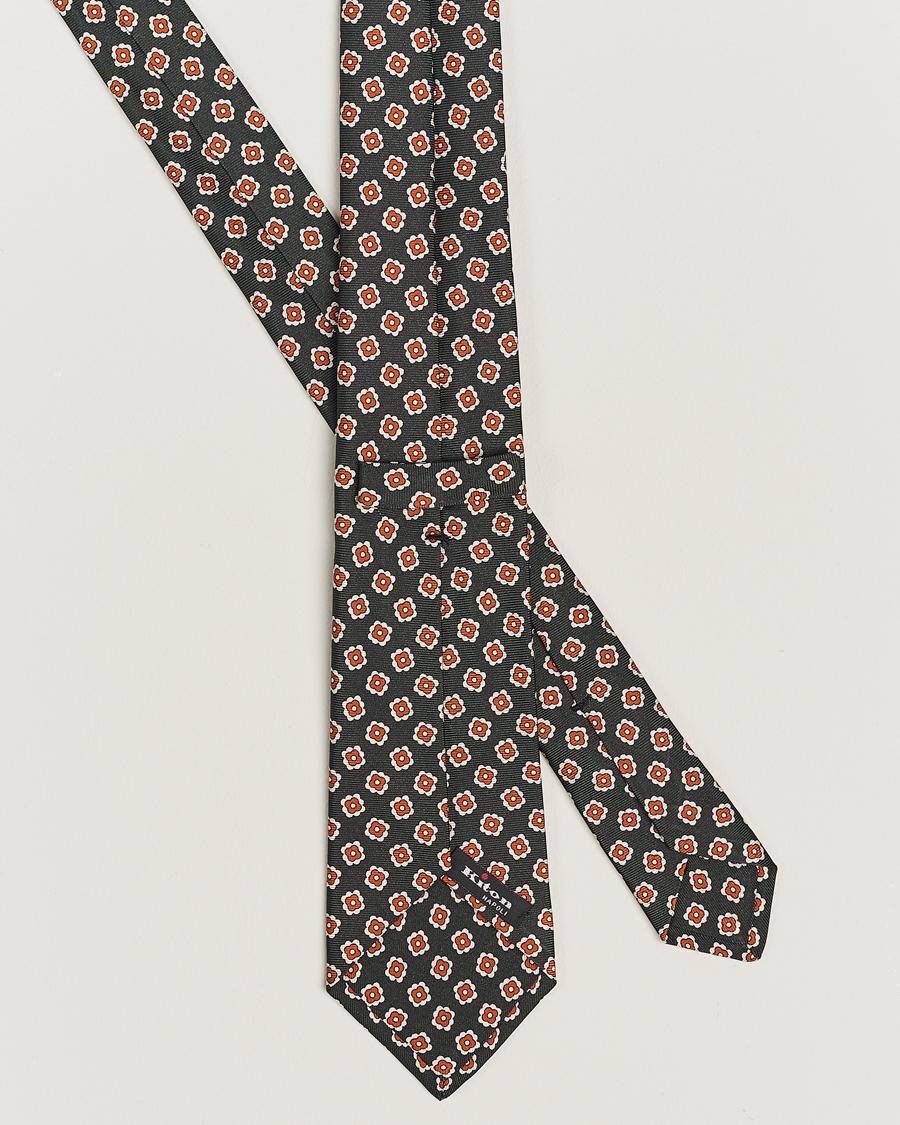 Herre | Kiton Flower Print Silk Tie Dark Green | Kiton | Flower Print Silk Tie Dark Green