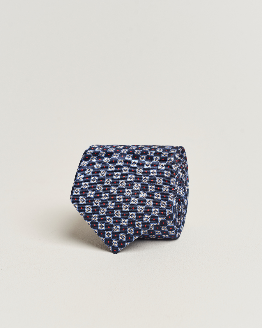 Herre | Kiton Micro Print Silk Tie Navy | Kiton | Micro Print Silk Tie Navy
