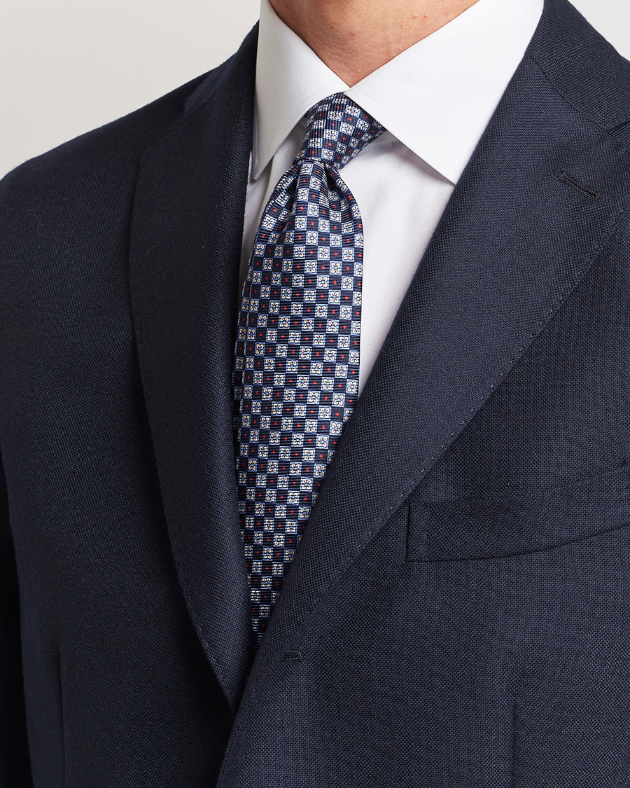 Herre | Kiton Micro Print Silk Tie Navy | Kiton | Micro Print Silk Tie Navy