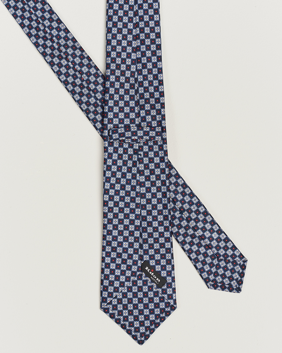 Herre | Kiton Micro Print Silk Tie Navy | Kiton | Micro Print Silk Tie Navy