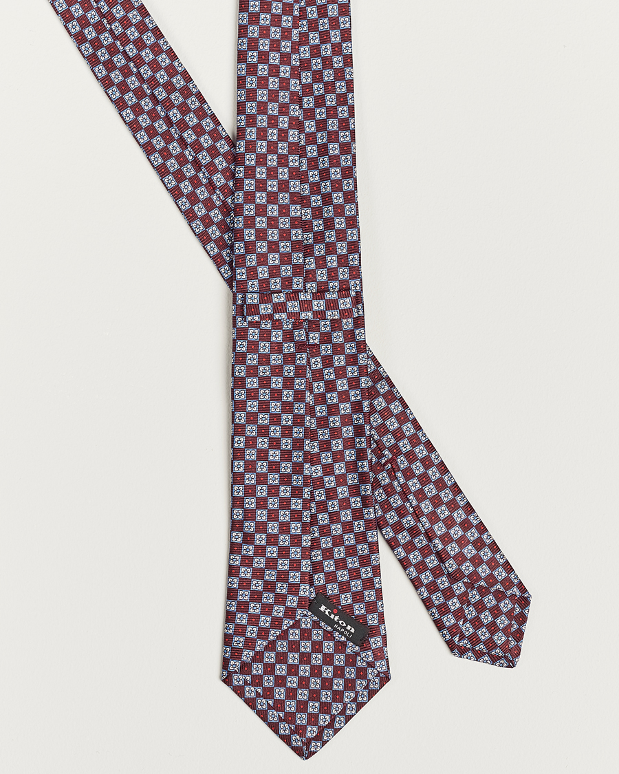 Herre | Kiton Micro Print Silk Tie Burgundy | Kiton | Micro Print Silk Tie Burgundy