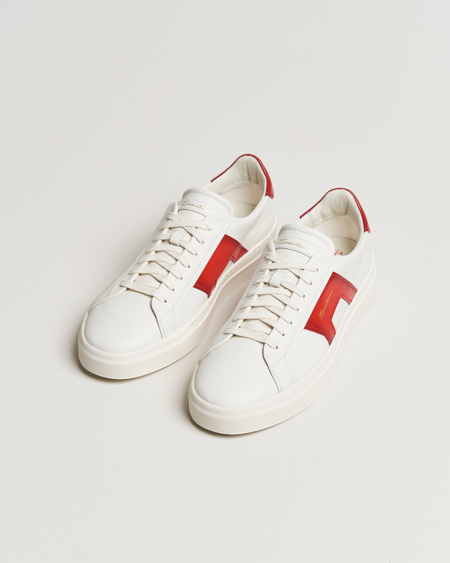 Herre | Sko | Santoni | Double Buckle Sneakers White/Red