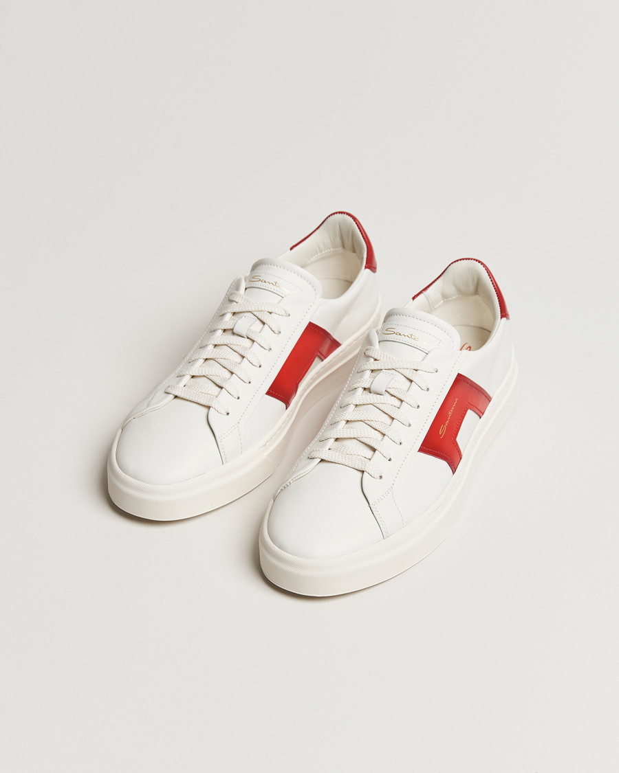 Herre | Santoni | Santoni | Double Buckle Sneakers White/Red