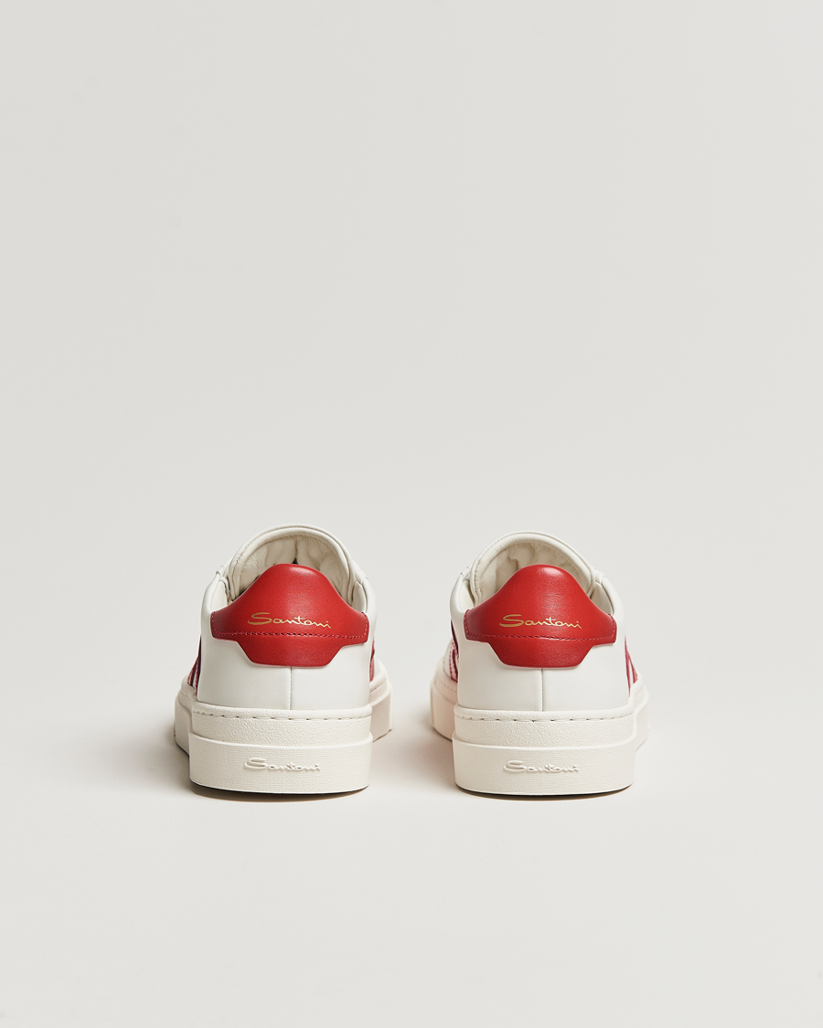 Herre | Santoni Double Buckle Sneakers White/Red | Santoni | Double Buckle Sneakers White/Red