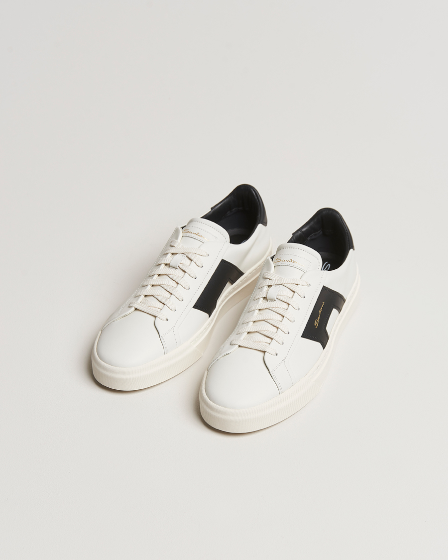 Herre | Sko | Santoni | Double Buckle Sneakers White/Black
