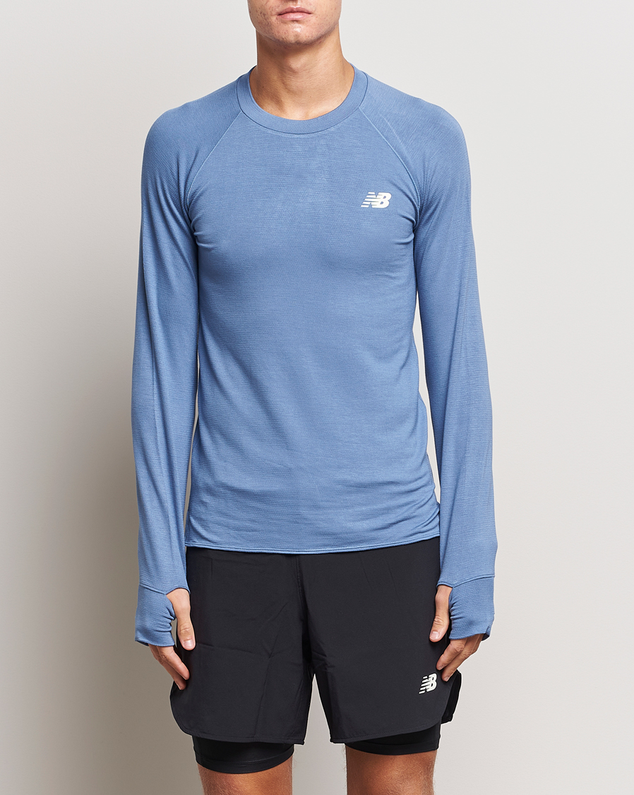 Herre |  | New Balance | Running Q Speed Jacquard Long Sleeve T-Shirt Mercury Blue