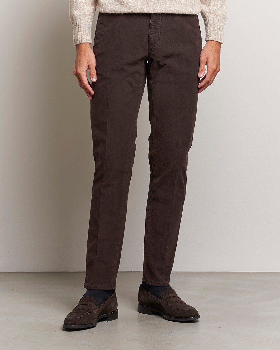Herre |  | Incotex | Slim Fit Garment Dyed Slacks Dark Brown