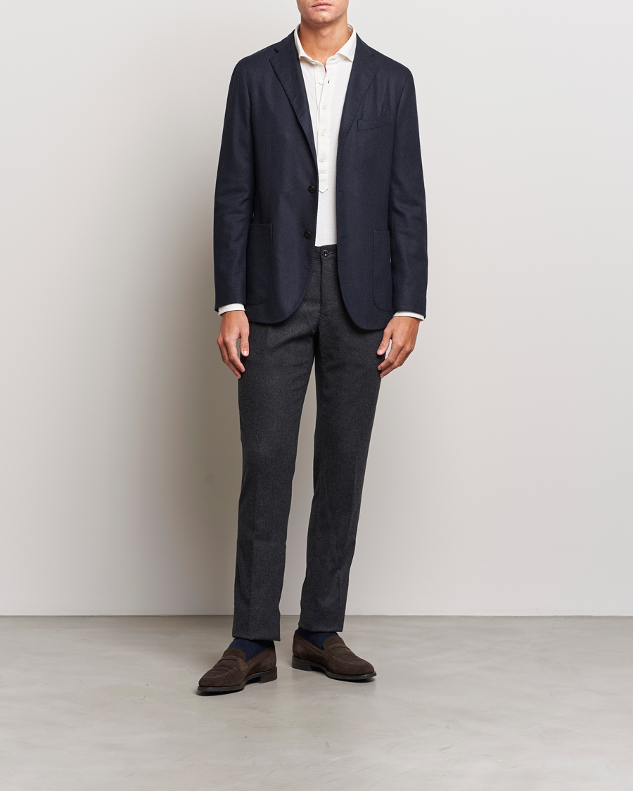 Herre | Bukser | Incotex | Slim Fit Washed Flannel Stretch Slacks Dark Grey